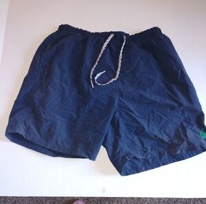 Vintage Nautica Swim Trunks | 4” Inseam‎ | Dark Blue w/ Kelly Green Logo Size L.